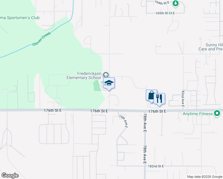 map of restaurants, bars, coffee shops, grocery stores, and more near 17318 74th Avenue Court East in Puyallup