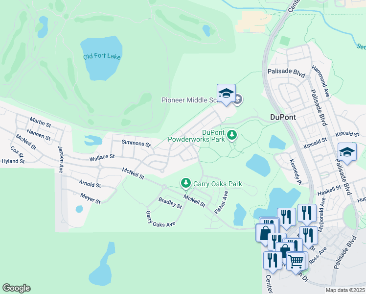 map of restaurants, bars, coffee shops, grocery stores, and more near 2062 Bobs Hollow Lane in DuPont