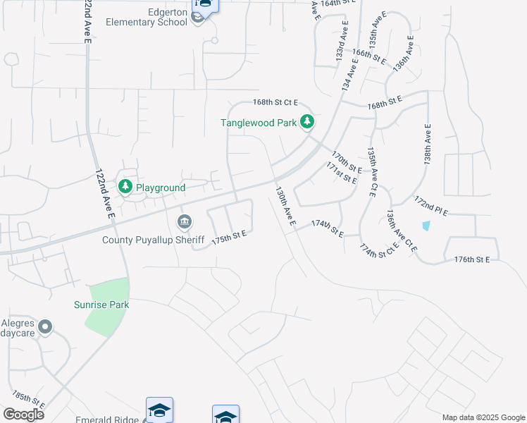map of restaurants, bars, coffee shops, grocery stores, and more near 17326 129th Avenue East in Puyallup