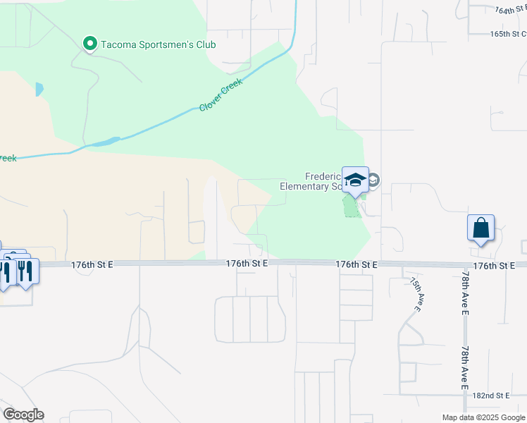 map of restaurants, bars, coffee shops, grocery stores, and more near 6933 176th Street East in Puyallup