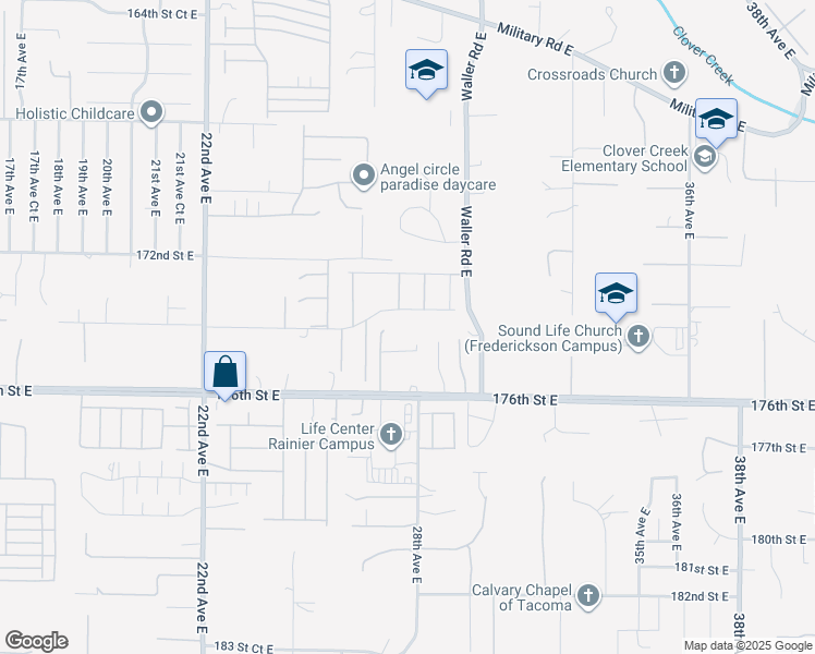 map of restaurants, bars, coffee shops, grocery stores, and more near 2704 174th Street East in Tacoma