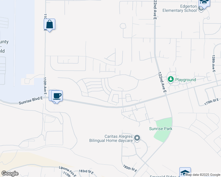 map of restaurants, bars, coffee shops, grocery stores, and more near 11905 173rd Street East in Puyallup