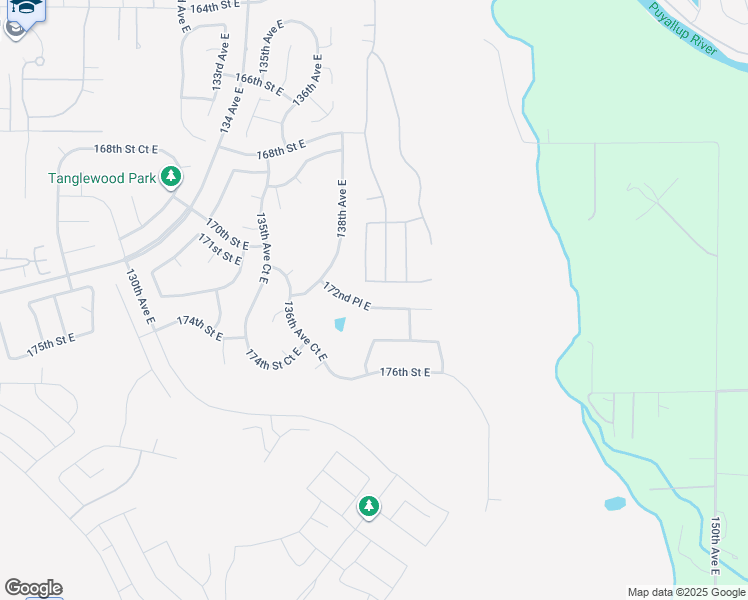 map of restaurants, bars, coffee shops, grocery stores, and more near 13823 172nd Place East in Puyallup