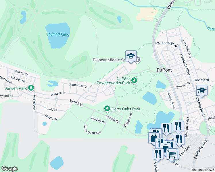 map of restaurants, bars, coffee shops, grocery stores, and more near 2062 Bobs Hollow Lane in DuPont
