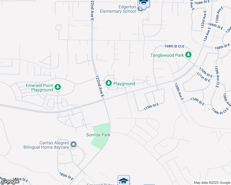 map of restaurants, bars, coffee shops, grocery stores, and more near 12322 172nd Street East in South Hill
