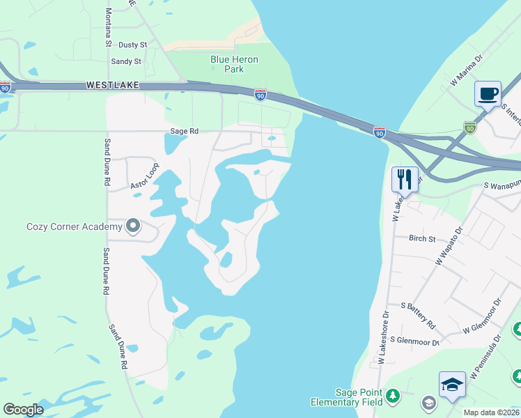 map of restaurants, bars, coffee shops, grocery stores, and more near 1021 Laguna Drive in Moses Lake