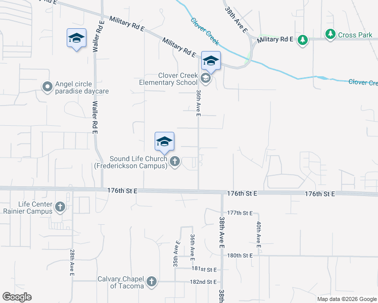 map of restaurants, bars, coffee shops, grocery stores, and more near 3514 173rd Street East in Tacoma