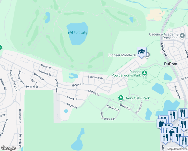 map of restaurants, bars, coffee shops, grocery stores, and more near 1965 Chaffee Avenue in DuPont