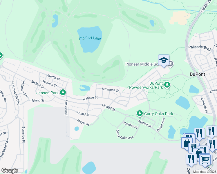 map of restaurants, bars, coffee shops, grocery stores, and more near 1965 Chaffee Avenue in DuPont
