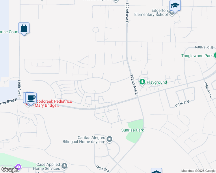 map of restaurants, bars, coffee shops, grocery stores, and more near 17214 121st Avenue East in Puyallup