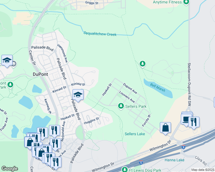 map of restaurants, bars, coffee shops, grocery stores, and more near 818 Haskell Street in DuPont