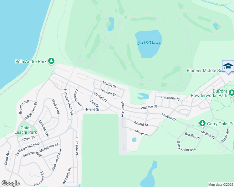 map of restaurants, bars, coffee shops, grocery stores, and more near 2810 Hannen Street in DuPont