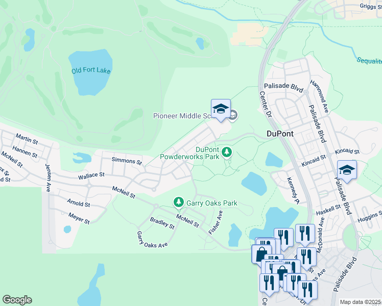 map of restaurants, bars, coffee shops, grocery stores, and more near 1956 Bobs Hollow Lane in DuPont