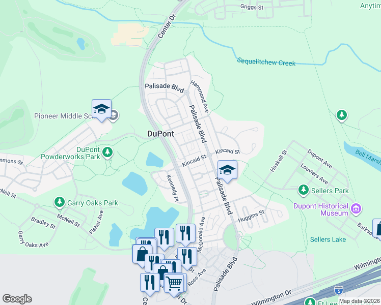 map of restaurants, bars, coffee shops, grocery stores, and more near 2068 McDonald Avenue in DuPont