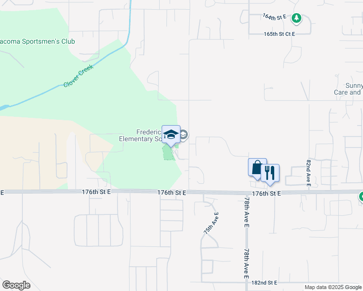 map of restaurants, bars, coffee shops, grocery stores, and more near 17418 74th Avenue East in Puyallup