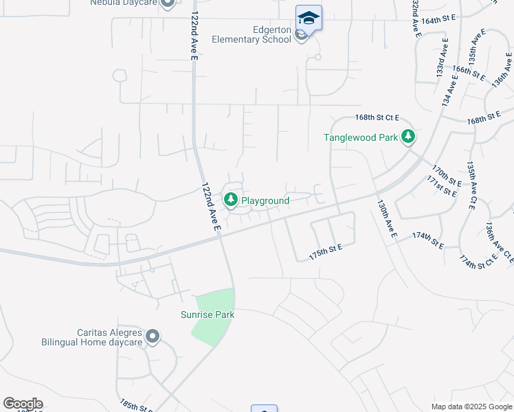 map of restaurants, bars, coffee shops, grocery stores, and more near 12415 172nd Street East in Puyallup
