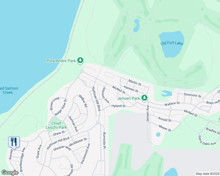 map of restaurants, bars, coffee shops, grocery stores, and more near 2933 McNeil Street in DuPont