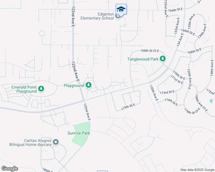 map of restaurants, bars, coffee shops, grocery stores, and more near 12423 172nd Street East in Puyallup