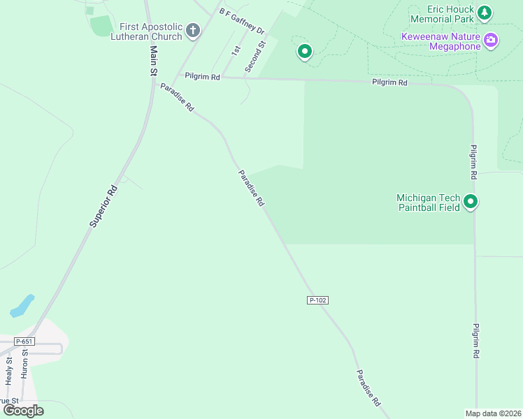 map of restaurants, bars, coffee shops, grocery stores, and more near Paradise Road in Houghton