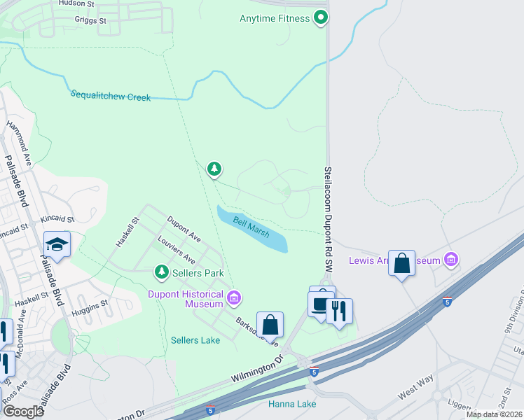 map of restaurants, bars, coffee shops, grocery stores, and more near 1211 Bell Hill Place in DuPont