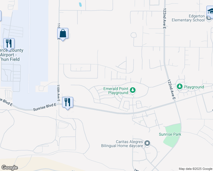 map of restaurants, bars, coffee shops, grocery stores, and more near 11507 172nd Street Court East in Puyallup