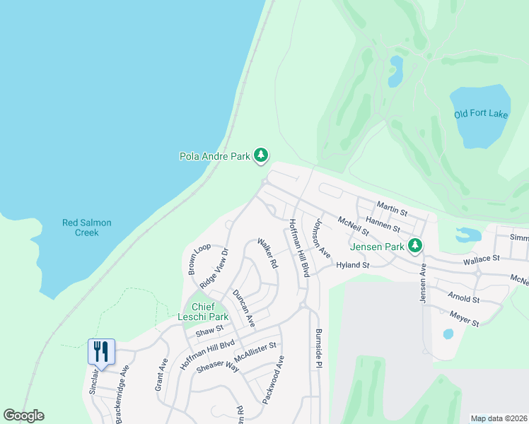 map of restaurants, bars, coffee shops, grocery stores, and more near 3065 O'brien Street in DuPont