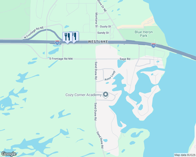 map of restaurants, bars, coffee shops, grocery stores, and more near 513 Sand Dune Road in Moses Lake