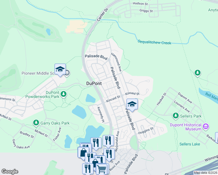 map of restaurants, bars, coffee shops, grocery stores, and more near 1456 Rooklidge Street in DuPont