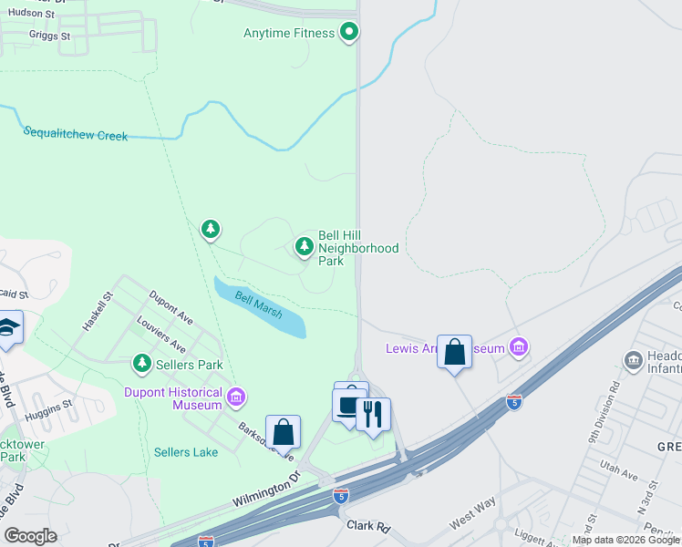 map of restaurants, bars, coffee shops, grocery stores, and more near 1869 Miller Drive in DuPont