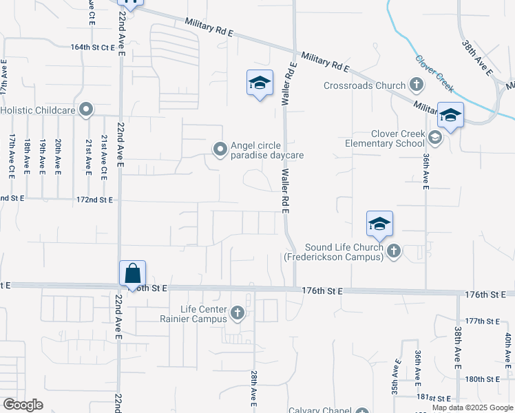 map of restaurants, bars, coffee shops, grocery stores, and more near 2719 173rd Street East in Tacoma