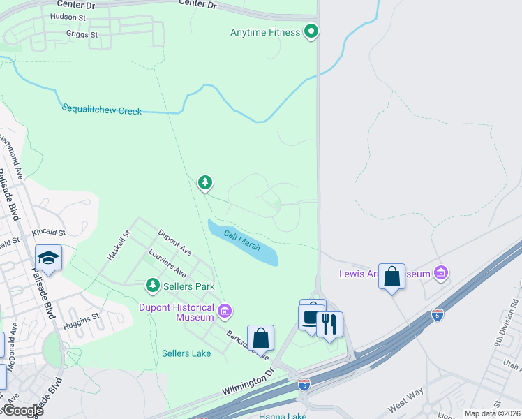 map of restaurants, bars, coffee shops, grocery stores, and more near 1211 Bell Hill Place in DuPont