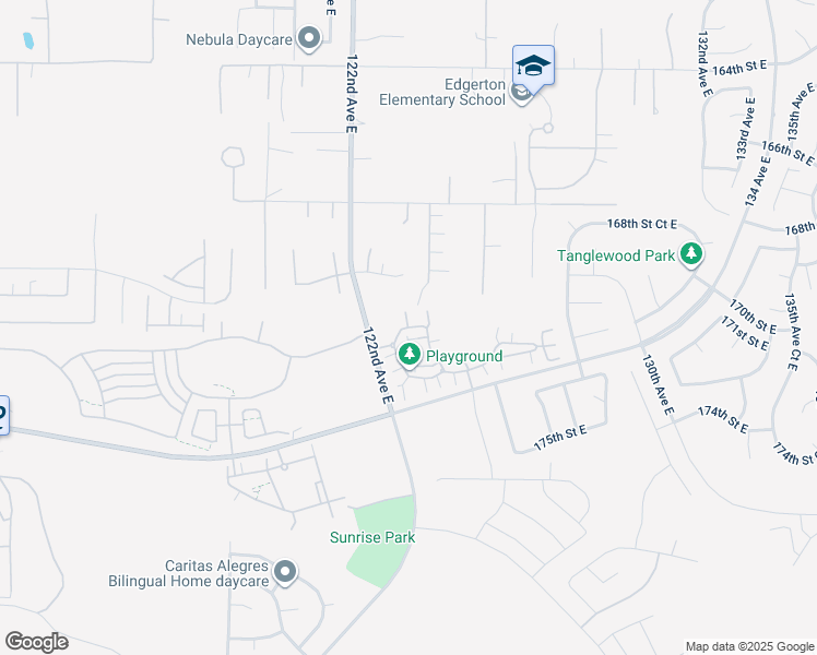map of restaurants, bars, coffee shops, grocery stores, and more near 12428 172nd Street East in South Hill