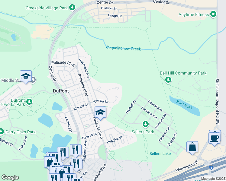 map of restaurants, bars, coffee shops, grocery stores, and more near 1149 Aldrich Place in DuPont