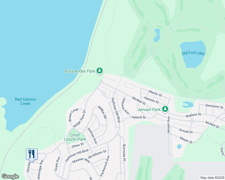 map of restaurants, bars, coffee shops, grocery stores, and more near 2991 McNeil Street in DuPont
