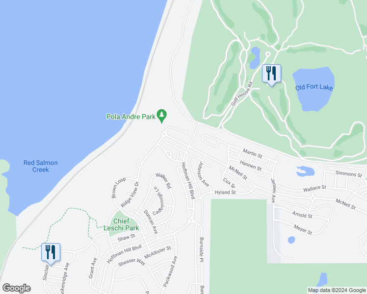 map of restaurants, bars, coffee shops, grocery stores, and more near 3021 McNeil Street in DuPont