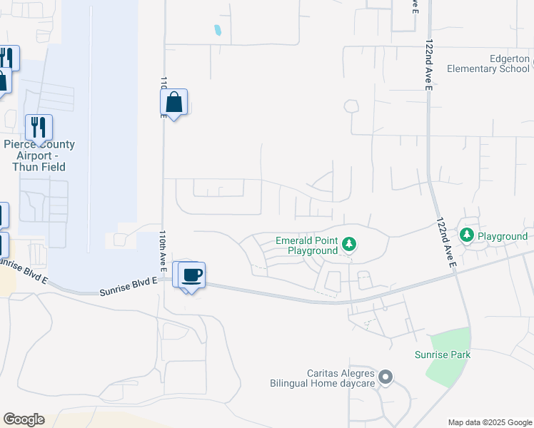 map of restaurants, bars, coffee shops, grocery stores, and more near 11507 172nd Street Court East in Puyallup