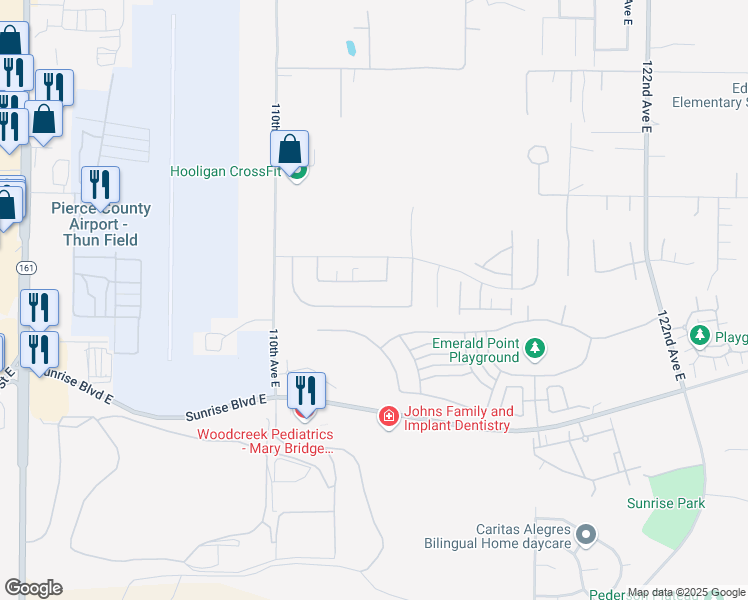 map of restaurants, bars, coffee shops, grocery stores, and more near 11233 172nd Street East in Puyallup