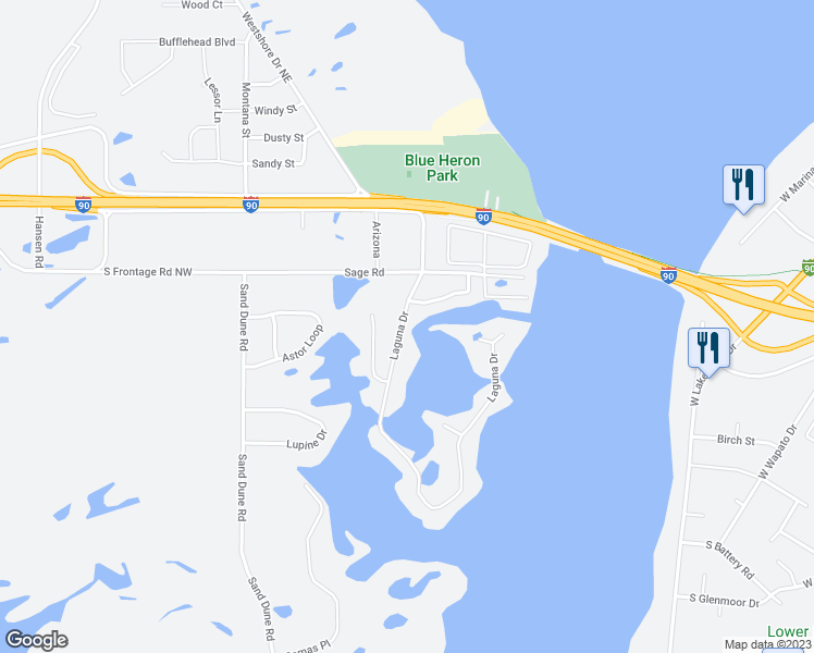 map of restaurants, bars, coffee shops, grocery stores, and more near 501 Laguna Drive in Moses Lake