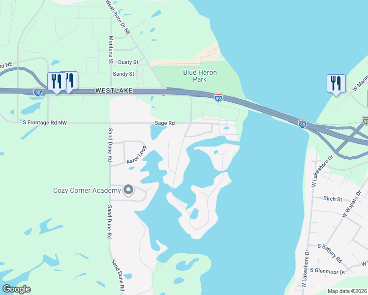 map of restaurants, bars, coffee shops, grocery stores, and more near 511 Laguna Drive in Moses Lake