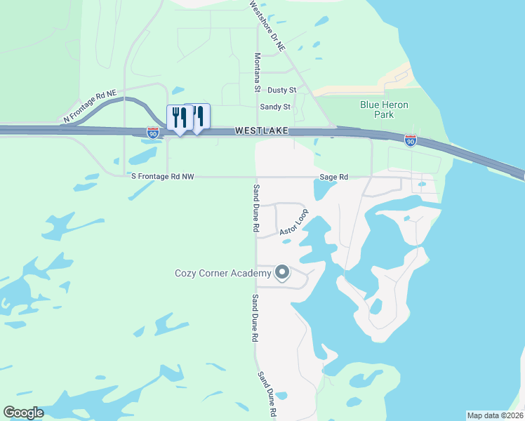 map of restaurants, bars, coffee shops, grocery stores, and more near 513 Sand Dune Road in Moses Lake