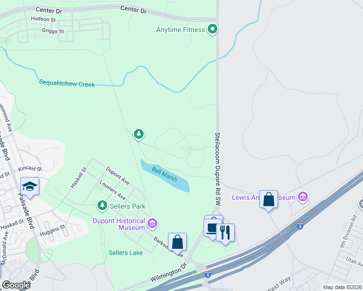 map of restaurants, bars, coffee shops, grocery stores, and more near 1211 Bell Hill Place in DuPont