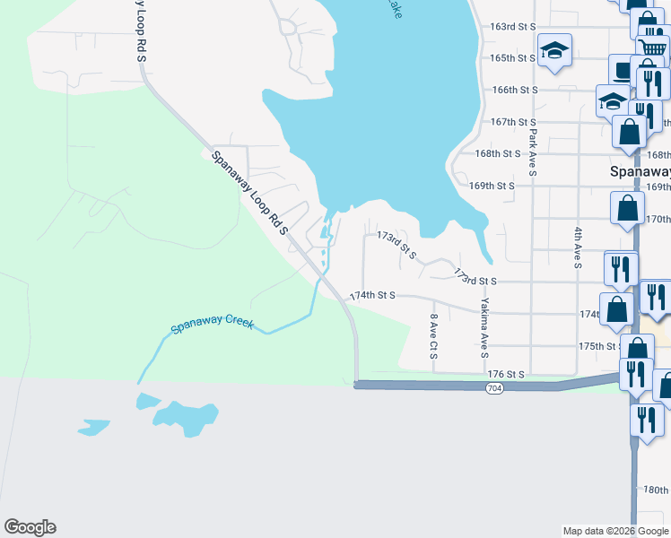 map of restaurants, bars, coffee shops, grocery stores, and more near 17303 Spanaway Loop Road South in Spanaway