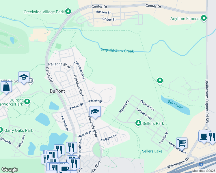 map of restaurants, bars, coffee shops, grocery stores, and more near 1124 Aldrich Place in DuPont