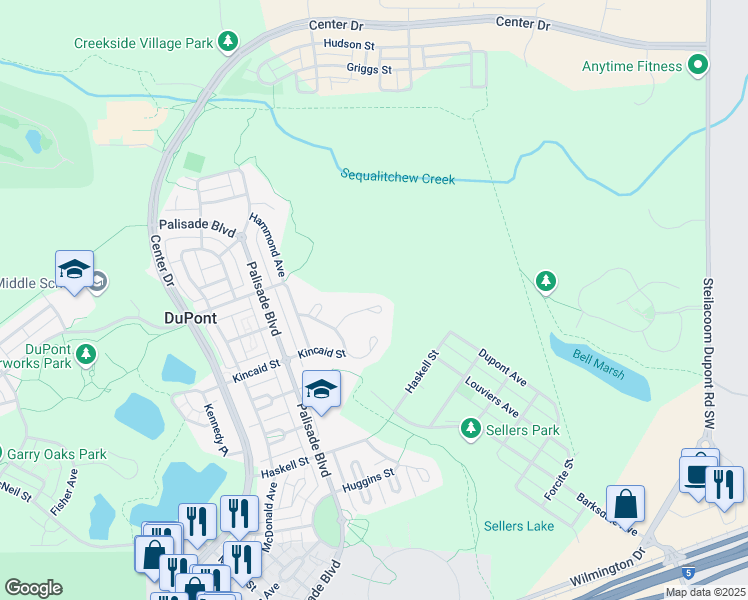 map of restaurants, bars, coffee shops, grocery stores, and more near 1124 Aldrich Place in DuPont