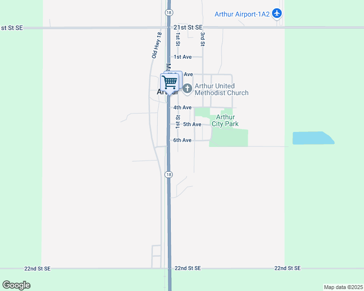 map of restaurants, bars, coffee shops, grocery stores, and more near 545 2nd Ave in Arthur