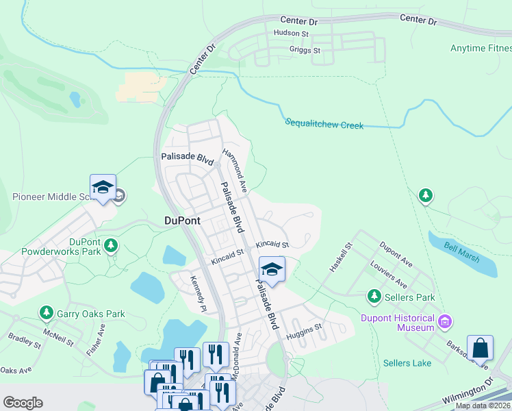 map of restaurants, bars, coffee shops, grocery stores, and more near 2060 Hammond Avenue in DuPont