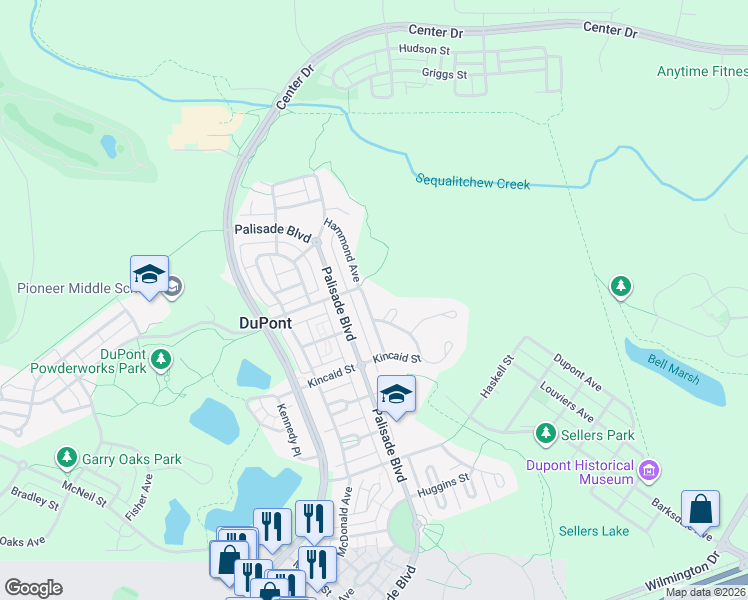 map of restaurants, bars, coffee shops, grocery stores, and more near 2060 Hammond Avenue in DuPont
