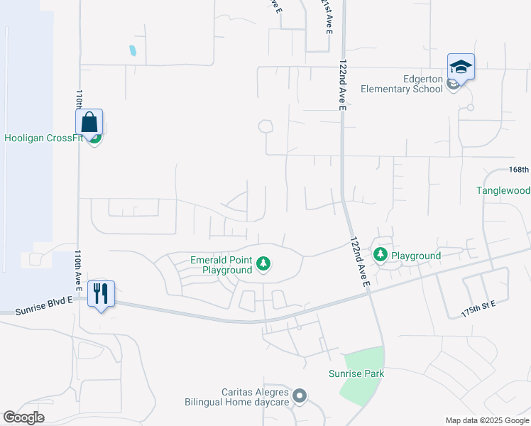map of restaurants, bars, coffee shops, grocery stores, and more near 16923 118th Avenue Court East in Puyallup