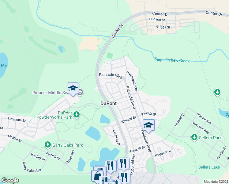 map of restaurants, bars, coffee shops, grocery stores, and more near 1482 Willson Avenue in DuPont
