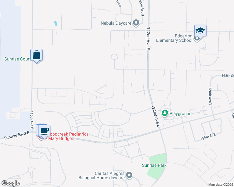 map of restaurants, bars, coffee shops, grocery stores, and more near 16923 118th Ave Ct E in Puyallup